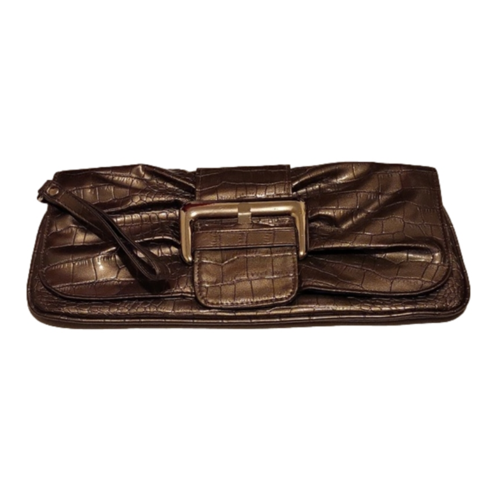 Charming Charlie, Clutch with wristlet, Pewter/Silver, Zipper inside pocket
